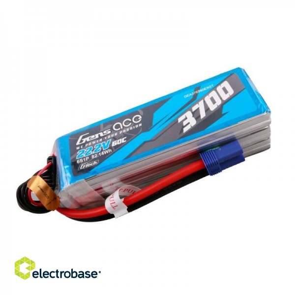 Gens ace G-Tech 3700mAh 22.2V 60C 6S1P Lipo Battery Pack paveikslėlis 1