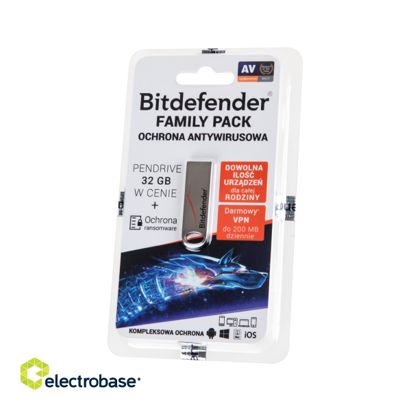 Datortehnikas komponentes un aksesuāri // Programmatūra // Bitdefender Family Pack na 1 rok + pendrive 32GB image 1