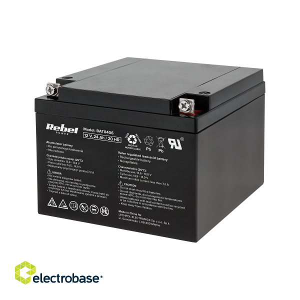 Primary batteries, rechargable batteries and power supply // Battery 12V, 6V, 4V |  lead-acid sealed battery | AGM VRLA // Akumulator żelowy Rebel 12V 24Ah