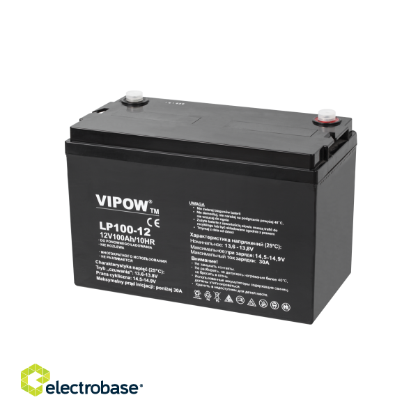 Primary batteries, rechargable batteries and power supply // Battery 12V, 6V, 4V |  lead-acid sealed battery | AGM VRLA // Akumulator żelowy VIPOW 12V 100Ah image 1