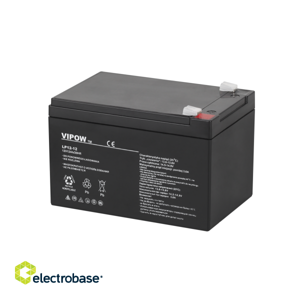 Primary batteries, rechargable batteries and power supply // Battery 12V, 6V, 4V |  lead-acid sealed battery | AGM VRLA // Akumulator żelowy VIPOW 12V 12Ah