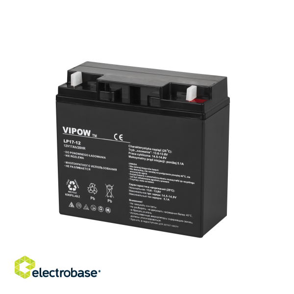 Primary batteries, rechargable batteries and power supply // Battery 12V, 6V, 4V |  lead-acid sealed battery | AGM VRLA // Akumulator żelowy VIPOW 12V 17.0Ah