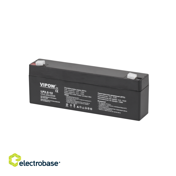 Primary batteries, rechargable batteries and power supply // Battery 12V, 6V, 4V |  lead-acid sealed battery | AGM VRLA // Akumulator żelowy VIPOW 12V 2.2Ah