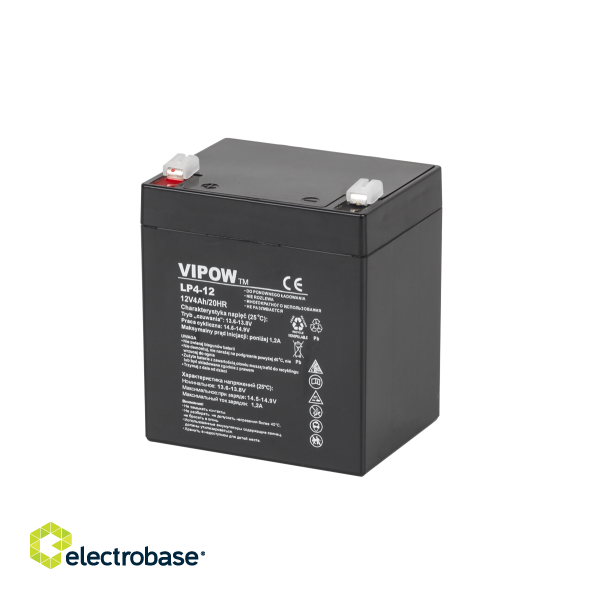 Primary batteries, rechargable batteries and power supply // Battery 12V, 6V, 4V |  lead-acid sealed battery | AGM VRLA // Akumulator żelowy VIPOW 12V 4.0Ah