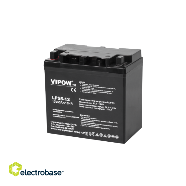 Primary batteries, rechargable batteries and power supply // Battery 12V, 6V, 4V |  lead-acid sealed battery | AGM VRLA // Akumulator żelowy VIPOW 12V 55Ah image 1