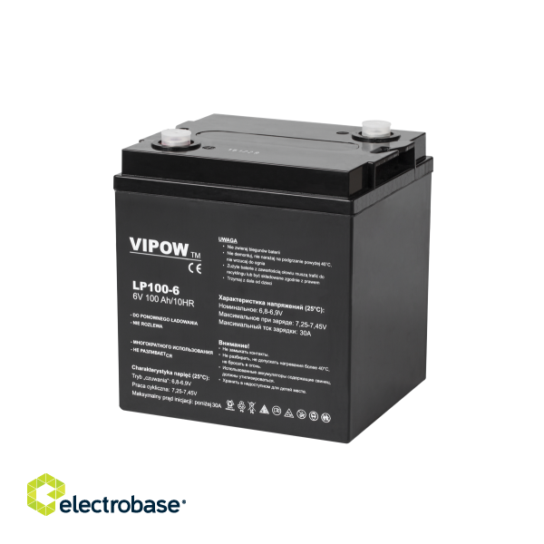 Primary batteries, rechargable batteries and power supply // Battery 12V, 6V, 4V |  lead-acid sealed battery | AGM VRLA // Akumulator żelowy VIPOW 6V 100Ah