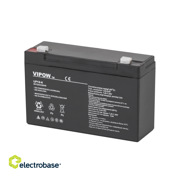 Primary batteries, rechargable batteries and power supply // Battery 12V, 6V, 4V |  lead-acid sealed battery | AGM VRLA // Akumulator żelowy VIPOW 6V 12Ah