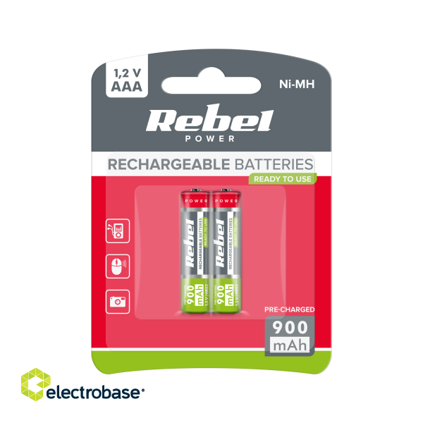 Baterijas, akumulatori, barošanas bloki un adapteri // Baterijas un lādētāji uz pasūtījumu // Akumulatorki REBEL HR03 900 mAh Ni-MH 2szt/bl image 1