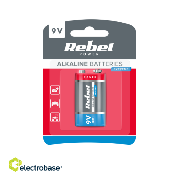 Primary batteries, rechargable batteries and power supply // Batteries AA, AAA and other sizes, chargers for ordering // Bateria alkaliczna REBEL EXTREME 9V 6LR6 image 1