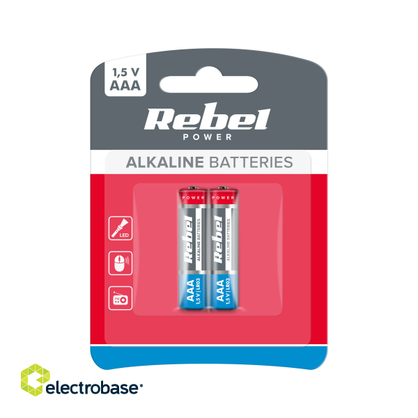 Primary batteries, rechargable batteries and power supply // Batteries AA, AAA and other sizes, chargers for ordering // Baterie alkaliczne REBEL LR03 2szt/bl.