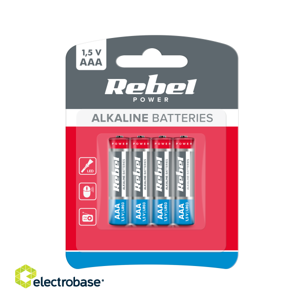 Primary batteries, rechargable batteries and power supply // Batteries AA, AAA and other sizes, chargers for ordering // Baterie alkaliczne REBEL LR03 4szt/bl.