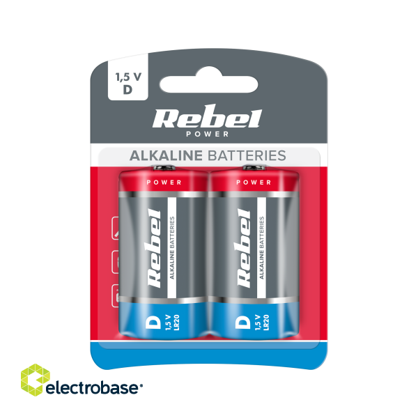 Baterijas, akumulatori, barošanas bloki un adapteri // Baterijas un lādētāji uz pasūtījumu // Baterie alkaliczne REBEL LR20 2szt/bl. image 1