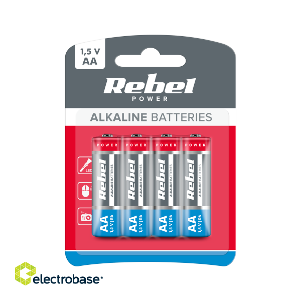 Primary batteries, rechargable batteries and power supply // Batteries AA, AAA and other sizes, chargers for ordering // Baterie alkaliczne REBEL LR6 4szt/bl.