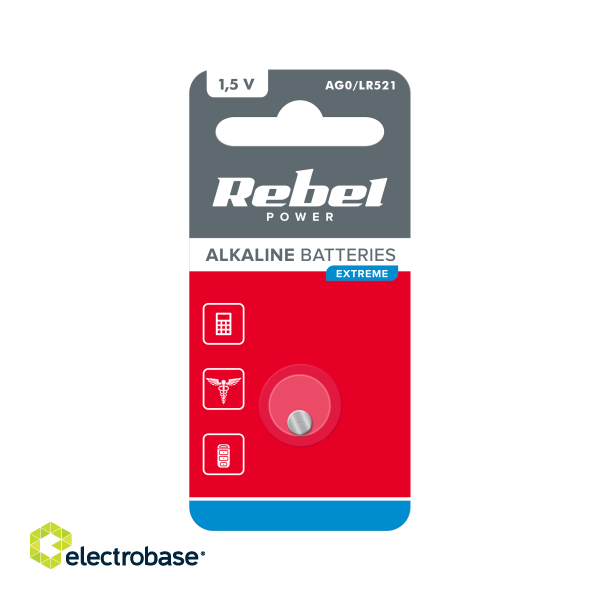 Primary batteries, rechargable batteries and power supply // Batteries AA, AAA and other sizes, chargers for ordering // Bateria REBEL EXTREME AG0  1szt/blist.