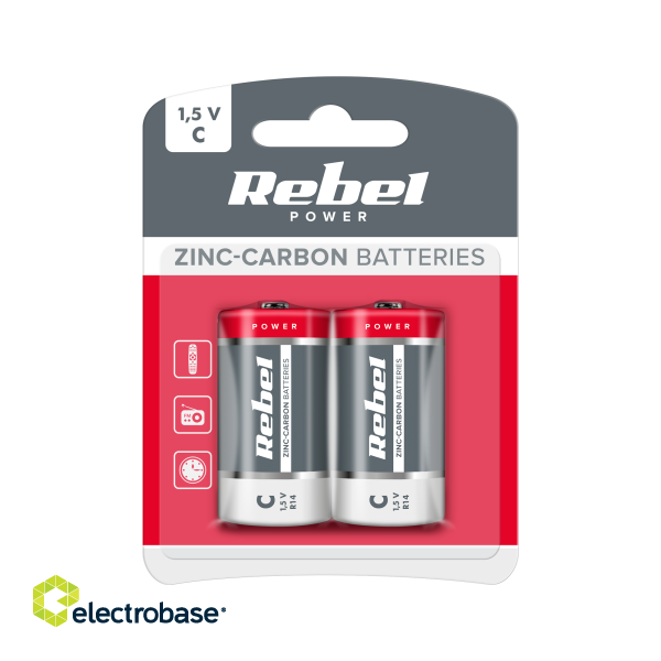 Baterijas, akumulatori, barošanas bloki un adapteri // Baterijas un lādētāji uz pasūtījumu // Baterie cynkowo węglowe REBEL R14 2szt/bl image 1
