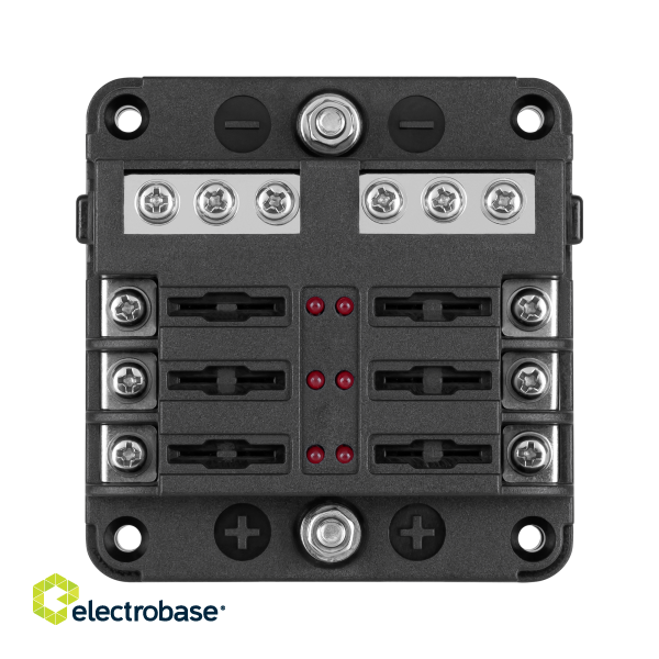 Auto un Moto preces, Auto Audio, Navigācija, CB Radio // Auto elektronikas komponentes : Instalācijas kabeļi : Drošinātāji : Konektori // Skrzynka bezpieczników FB-6 z szyną ujemną i LED image 2