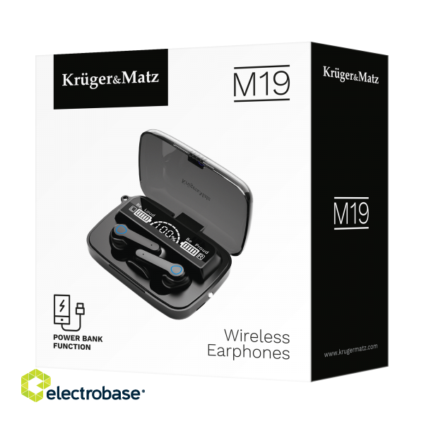 Audio and HiFi sistēmas // Austiņas ar mikrofonu // Bezprzewodowe słuchawki douszne z power bankiem Kruger&amp;Matz M19 image 7