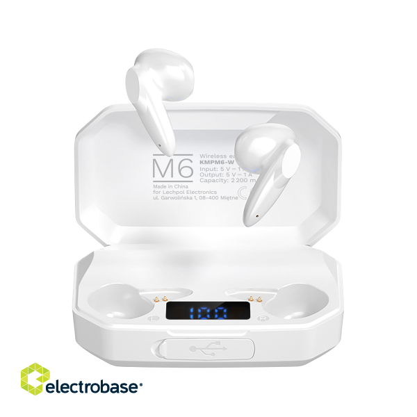 Headphones and Headsets // Headsets // Bezprzewodowe słuchawki douszne z power bankiem Kruger&amp;Matz M6 - kolor biały image 1