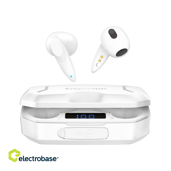 Headphones and Headsets // Headsets // Bezprzewodowe słuchawki douszne z power bankiem Kruger&amp;Matz M6 - kolor biały image 2