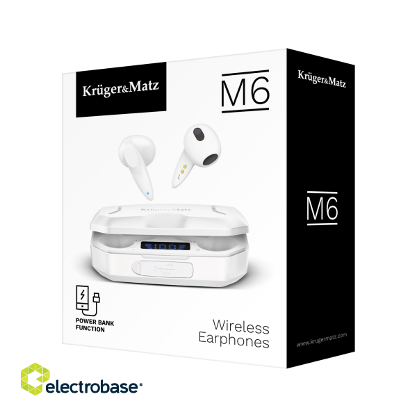 Headphones and Headsets // Headsets // Bezprzewodowe słuchawki douszne z power bankiem Kruger&amp;Matz M6 - kolor biały image 7
