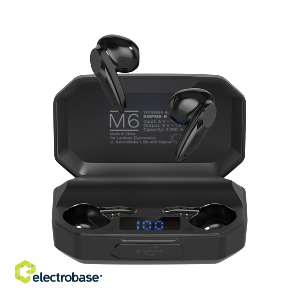 Audio and HiFi sistēmas // Austiņas ar mikrofonu // Bezprzewodowe słuchawki douszne z power bankiem Kruger&amp;Matz M6 - kolor czarny image 1