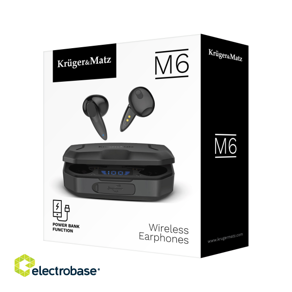 Audio Austiņas / Vadu / Bezvadu // Austiņas ar mikrofonu // Bezprzewodowe słuchawki douszne z power bankiem Kruger&amp;Matz M6 - kolor czarny image 7
