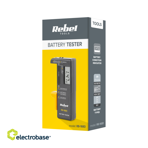 Baterijas, akumulatori, barošanas bloki un adapteri // Akumulatoru un bateriju testeri un mērierīce // Tester baterii REBEL RB-168D image 3