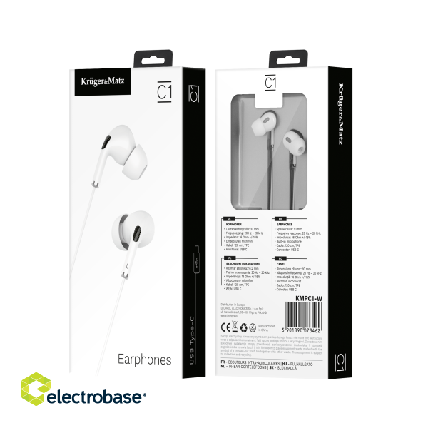 Headphones and Headsets // Headsets // Słuchawki dokanałowe z mikrofonem na USB-C Kruger&amp;Matz C1 białe image 3