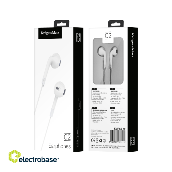 Headphones and Headsets // Headsets // Słuchawki douszne z mikrofonem na USB-C Kruger&amp;Matz C2 białe image 3