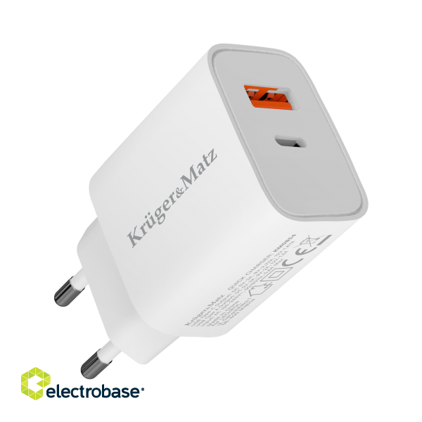 Mobilie Telefoni un aksesuāri // Wall chargers // Ładowarka sieciowa Kruger&amp;Matz GaN dual USB z funkcją Power Delivery i Quick Charge image 4