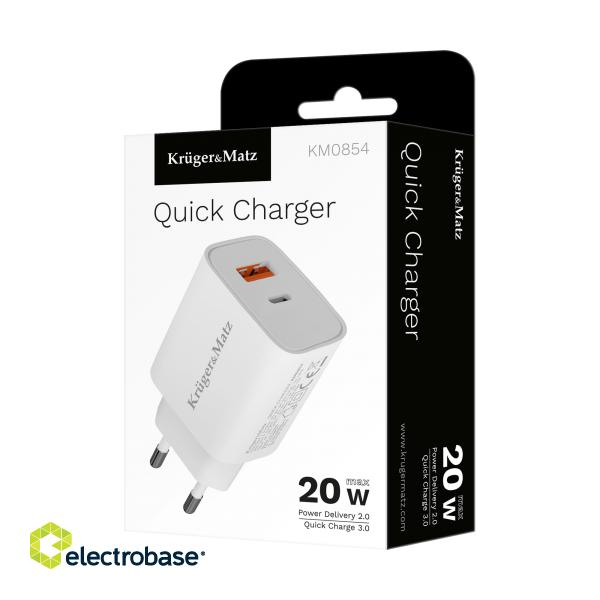 Mobilie Telefoni un aksesuāri // Wall chargers // Ładowarka sieciowa Kruger&amp;Matz GaN dual USB z funkcją Power Delivery i Quick Charge image 6