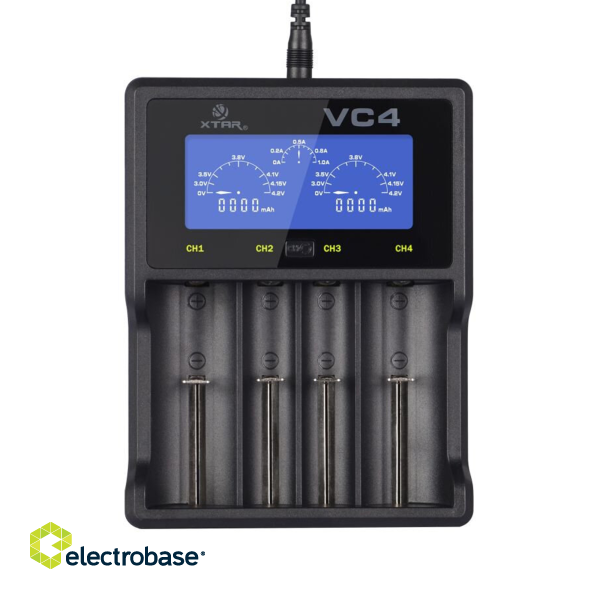 Akumuliatoriai ir baterijos // Akumuliatoriaus įkroviklis AA, AAA, Li-Ion, C, D // Ładowarka do akumulatorów cylindrycznych Li-ion i NiMH Xtar VC4 paveikslėlis 1