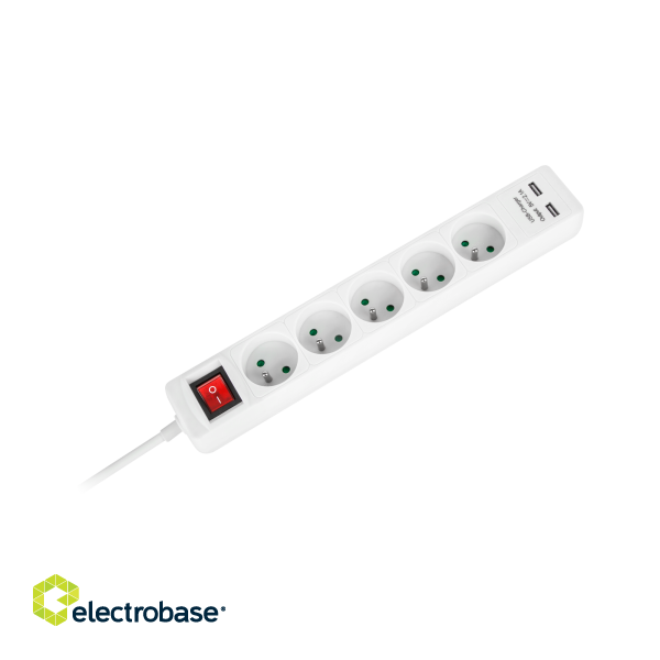 Electric Materials // Power strips, splitters, and UK/US adapters // Przedłużacz sieciowy Rebel 5 gniazd + 2 gniazda USB z wyłącznikiem -1,5m paveikslėlis 2