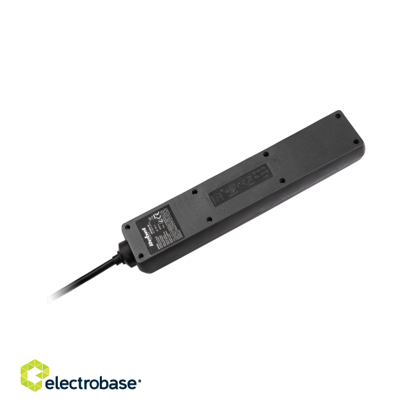 Electric Materials // Power strips, splitters, and UK/US adapters // Przedłużacz sieciowy Rebel czarny 5 gniazd z przełącznikiem, kabel 5m (1,5mm) image 3