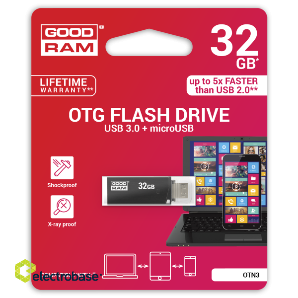 Внешние устройства хранения данных // USB Flash Памяти // Pendrive Goodram USB 3.0 + microUSB 32GB OTG czarny фото 1