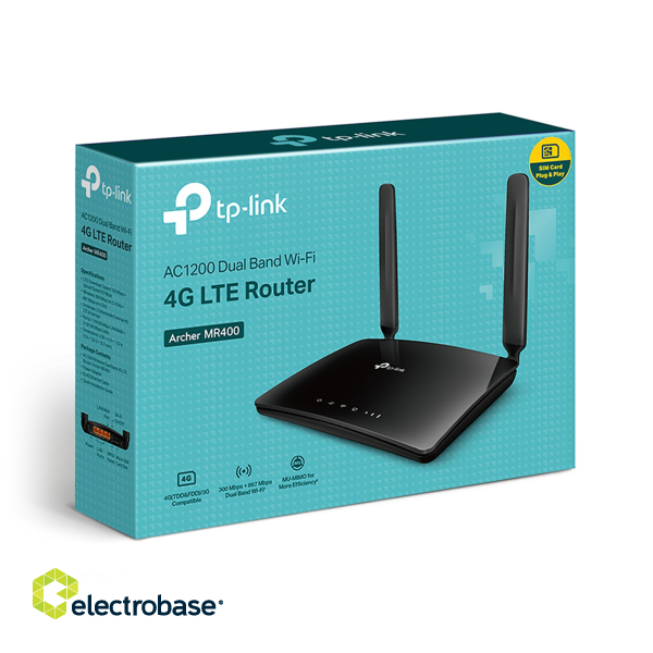 SALE // TP-LINK Dwupasmowy, bezprzewodowy router 4G LTE, AC1200 TL-Archer MR400 paveikslėlis 4