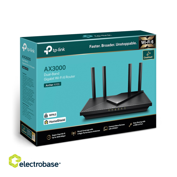 SALE // TP-LINK Dwupasmowy, gigabitowy router WiFi 6 AX3000 TL-ARCHER AX55 image 4
