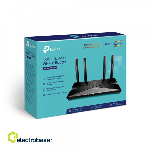 Network equipment // Wireless Routers // TP-LINK router Archer AX1500,dwupasmowy, bezprzewodowy, WIFi6, 300/1201 Mb/s image 4