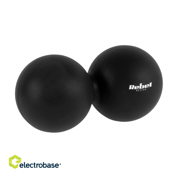 For sports and active recreation // Sport Equipment // Duoball podwójna piłka do masażu 6.2cm, kolor czarny, materiał silikon, REBEL ACTIVE image 1