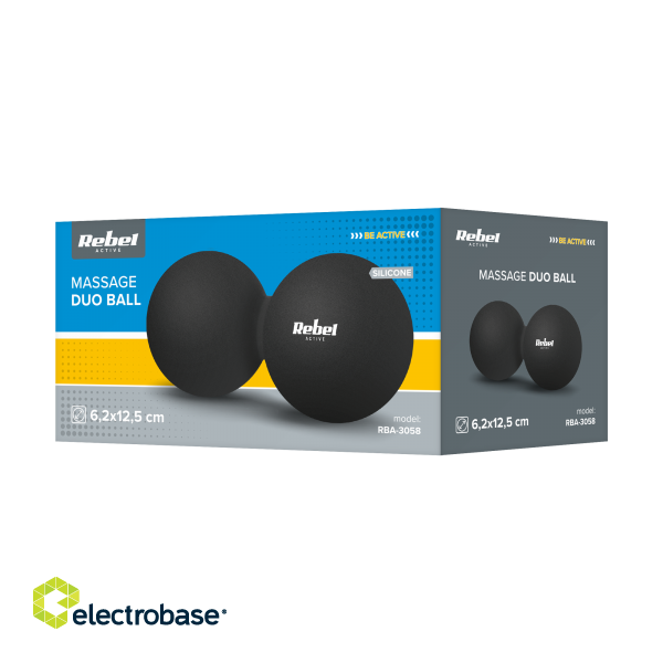 Isikliku hoolduse tooted // Masseerijad // Duoball podwójna piłka do masażu 6.2cm, kolor czarny, materiał silikon, REBEL ACTIVE image 3