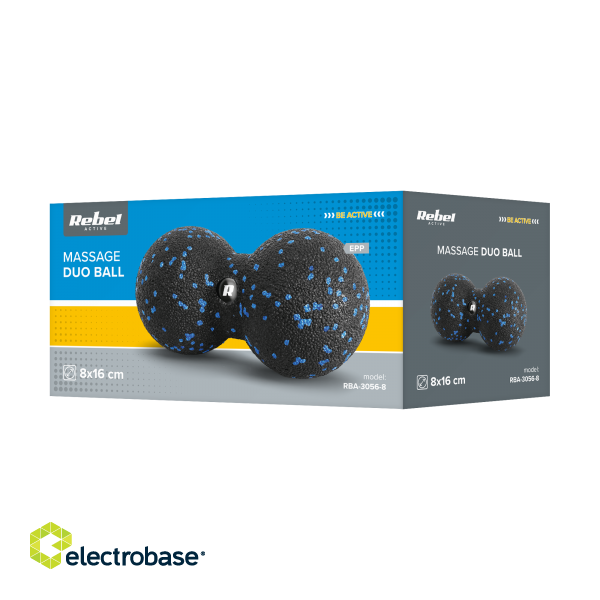 Isikliku hoolduse tooted // Masseerijad // Duoball podwójna piłka do masażu 8cm, kolor czarno-niebieski, materiał EPP, REBEL ACTIVE image 3