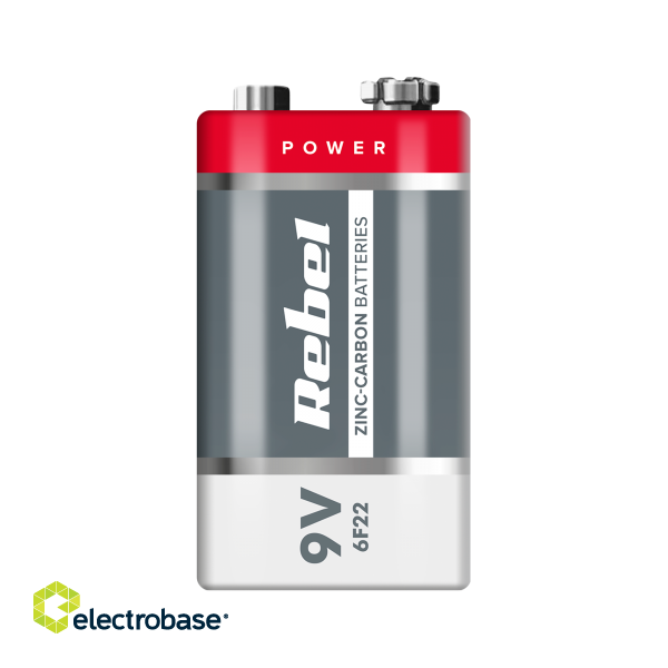 Baterijas, akumulatori, barošanas bloki un adapteri // Baterijas un lādētāji uz pasūtījumu // Baterie cynkowo węglowe REBEL 6F22 BLISTER image 2
