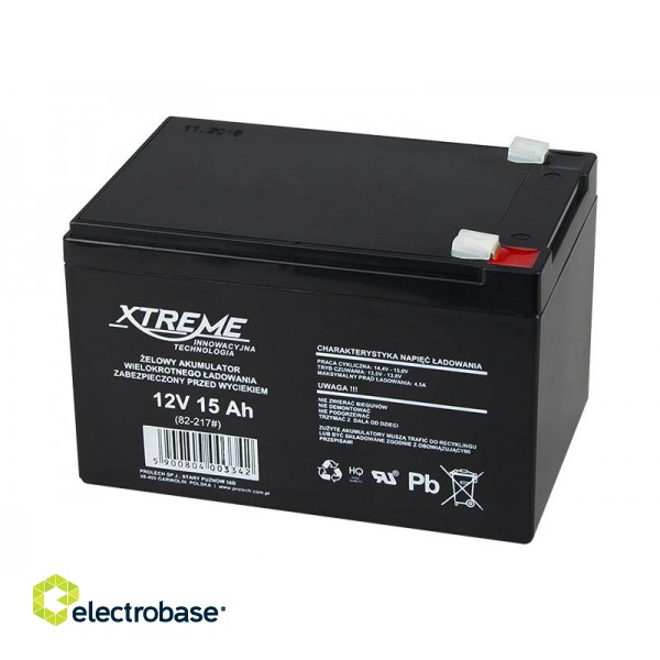 Primary batteries, rechargable batteries and power supply // Battery 12V, 6V, 4V |  lead-acid sealed battery | AGM VRLA // 82-217# Akumulator żelowy 12v 15ah xtreme