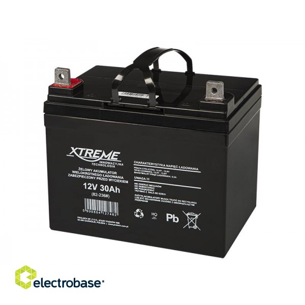 Primary batteries, rechargable batteries and power supply // Battery 12V, 6V, 4V |  lead-acid sealed battery | AGM VRLA // 82-236# Akumulator żelowy 12v 30ah xtreme