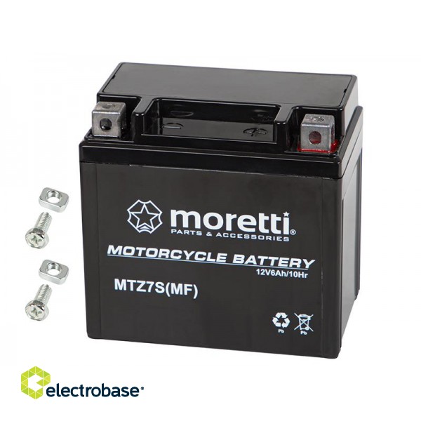 Primary batteries, rechargable batteries and power supply // Battery 12V, 6V, 4V |  lead-acid sealed battery | AGM VRLA // 82-355# Akumulator motocyklowy 12v 6ah mtz7s moretti