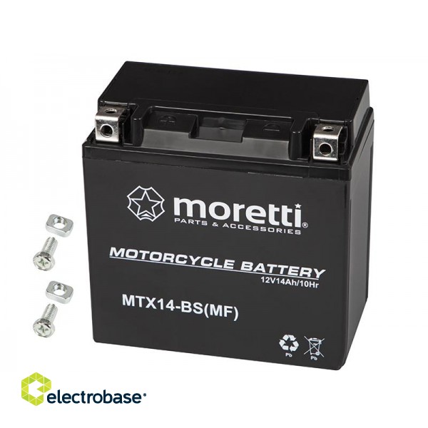 Primary batteries, rechargable batteries and power supply // Battery 12V, 6V, 4V |  lead-acid sealed battery | AGM VRLA // 82-357# Akumulator motocyklowy 12v 14ah mtx14-bs moretti