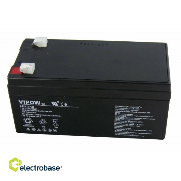 Primary batteries, rechargable batteries and power supply // Battery 12V, 6V, 4V |  lead-acid sealed battery | AGM VRLA // BAT0219 Akumulator żelowy Vipow 12V 3.3Ah