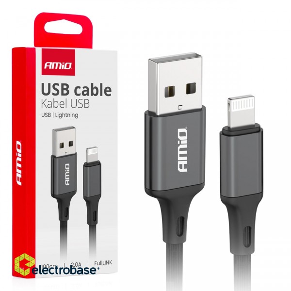 Planšetdatori ir planšetinių kompiuterių priedai // USB Kabeliai // Kabel do ładowania usb-a - lightning iphone 2a 100cm fulllink amio-03901