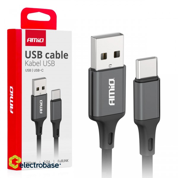 Planšetdatori ir planšetinių kompiuterių priedai // USB Kabeliai // Kabel do ładowania usb-a - usb-c 2a 200cm fulllink amio-03900