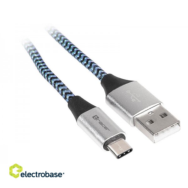 Tahvelarvutid ja tarvikud // USB kaablid // Kabel TRACER USB 2.0 TYPE-C A Male - C Male 1,0m czarno-niebieski image 1